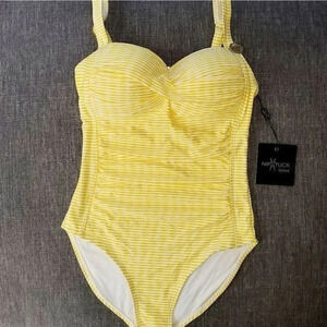 Nip Tuck Yellow white pin stripe size 4 Women's one piece swimsuit
